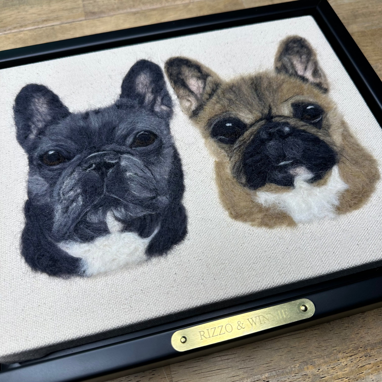 Double Pet Portrait – Custom Wool Art with Dual Name Plate