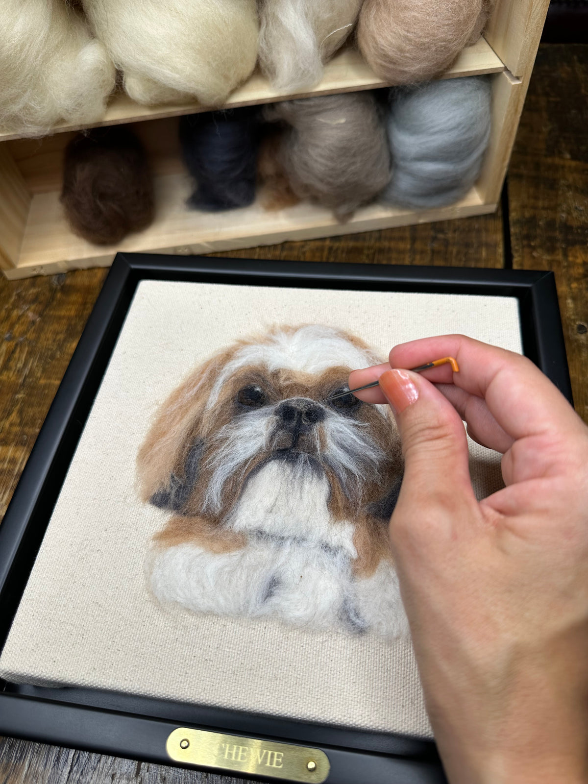 Single Pet Portrait – Custom Wool Art with Name Plate