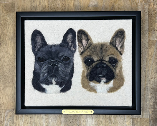 Double Pet Portrait – Custom Wool Art with Dual Name Plate