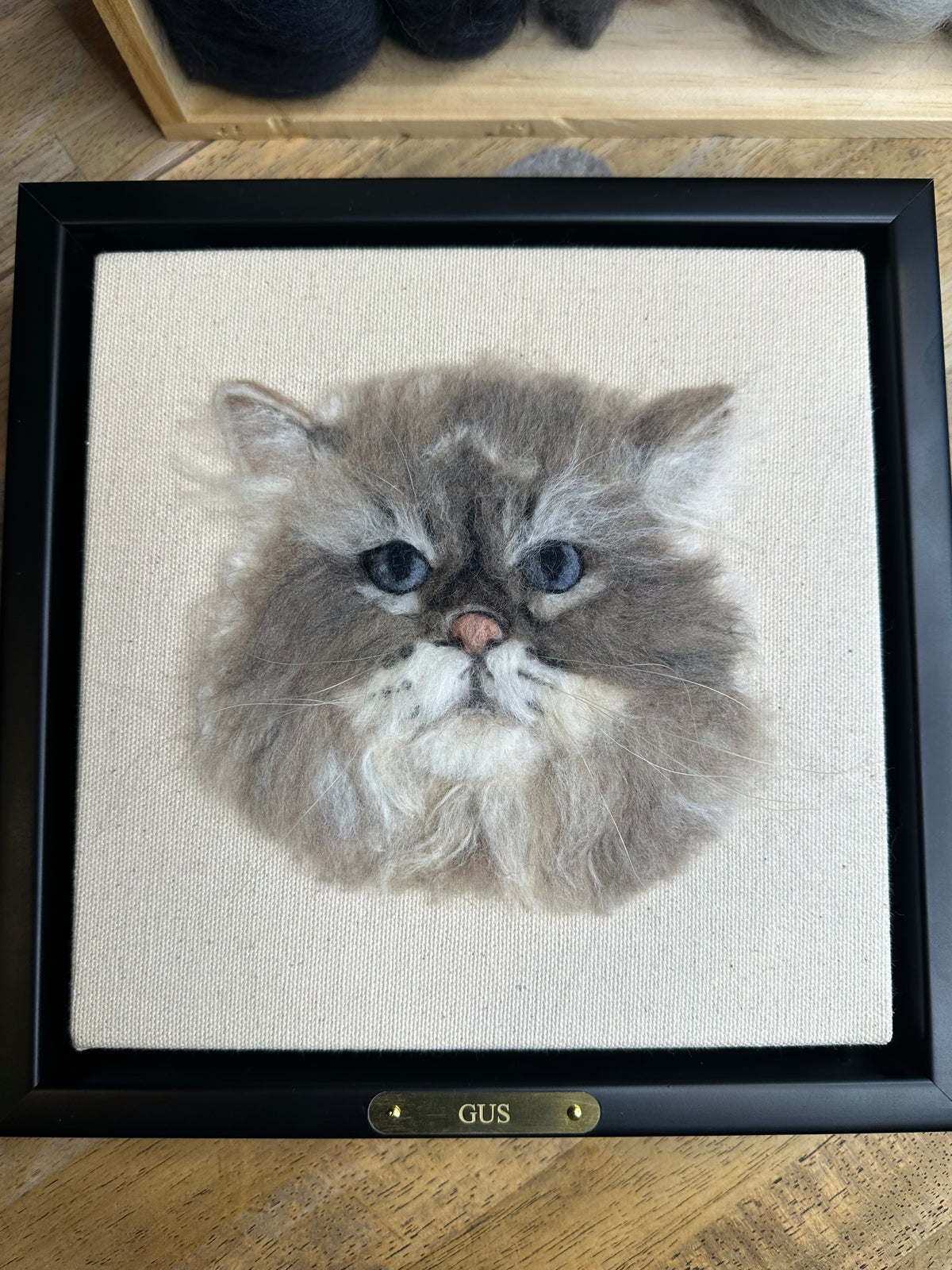 Single Pet Portrait – Custom Wool Art with Name Plate