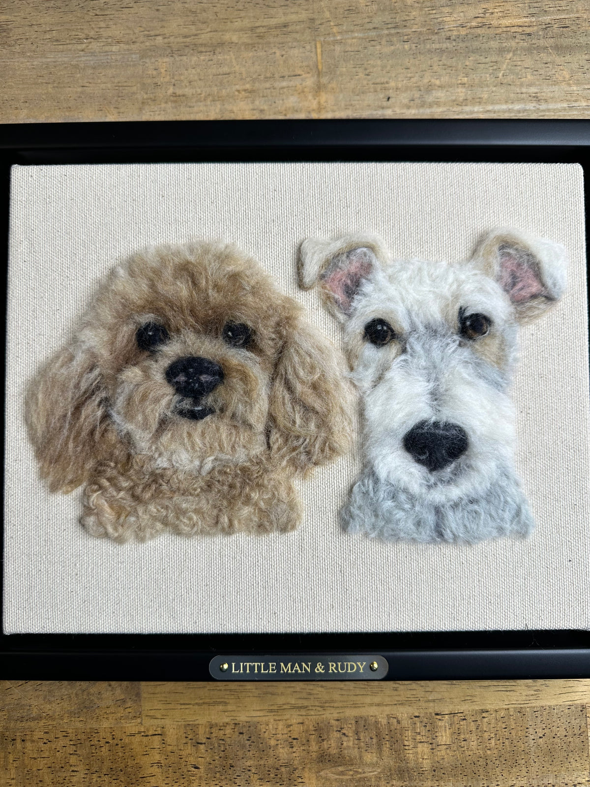 Double Pet Portrait – Custom Wool Art with Dual Name Plate
