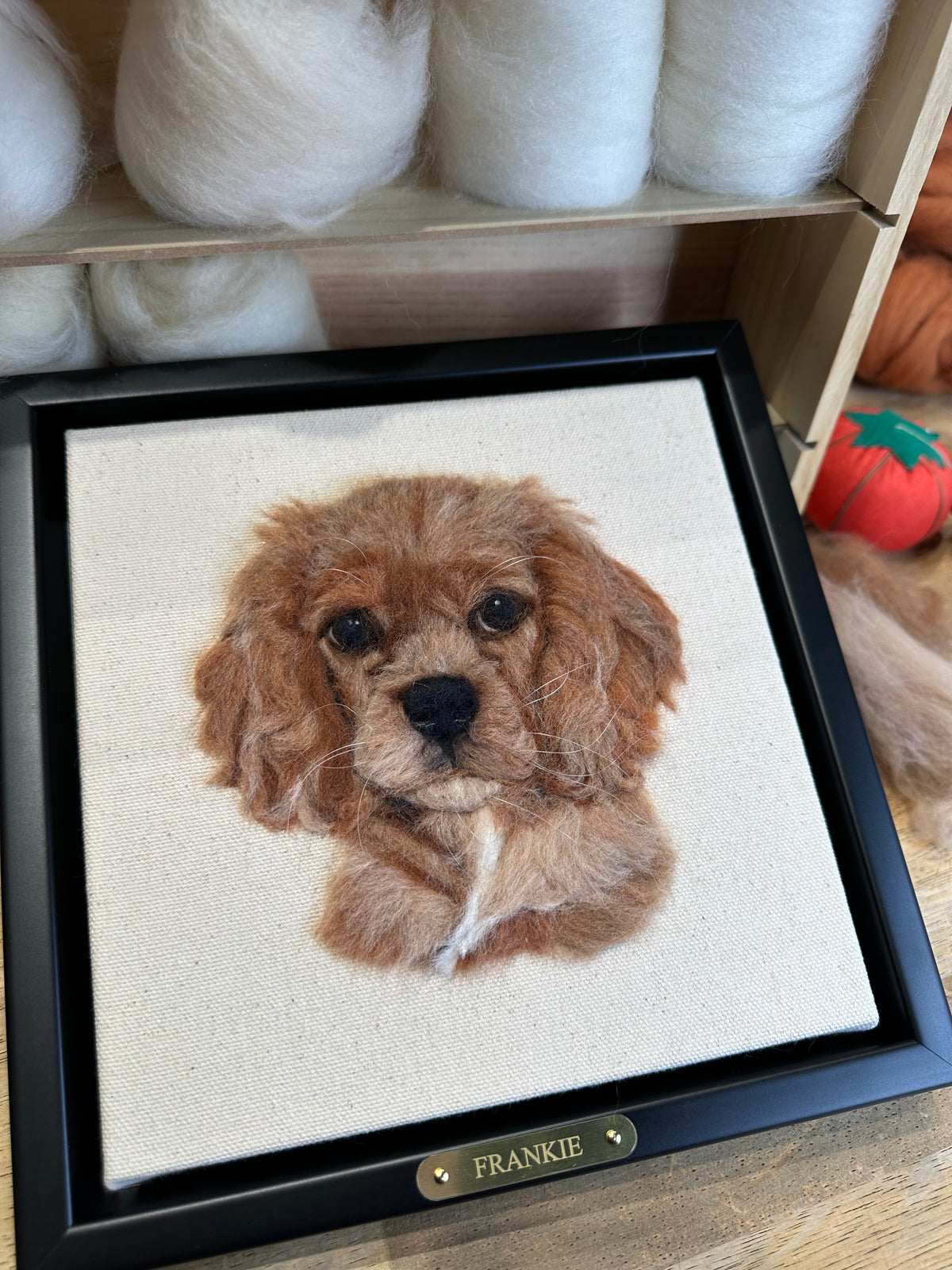 Single Pet Portrait – Custom Wool Art with Name Plate