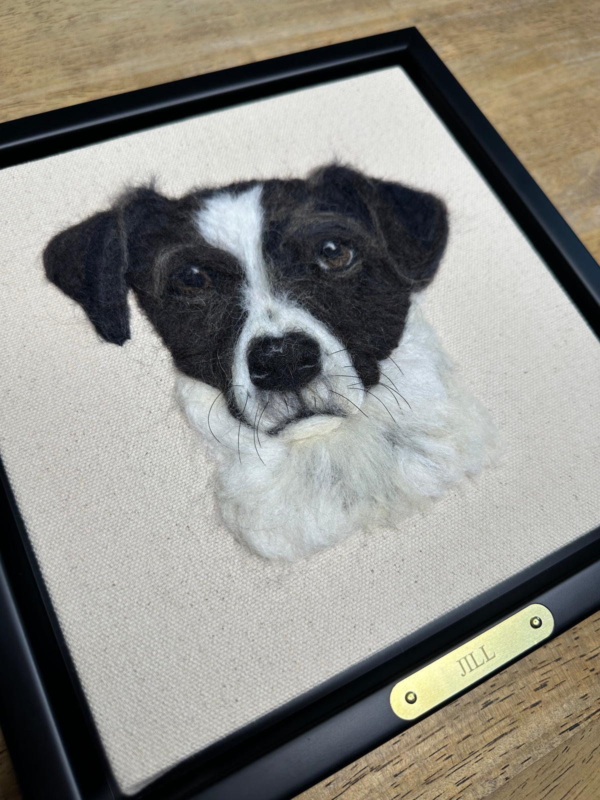 Single Pet Portrait – Custom Wool Art with Name Plate
