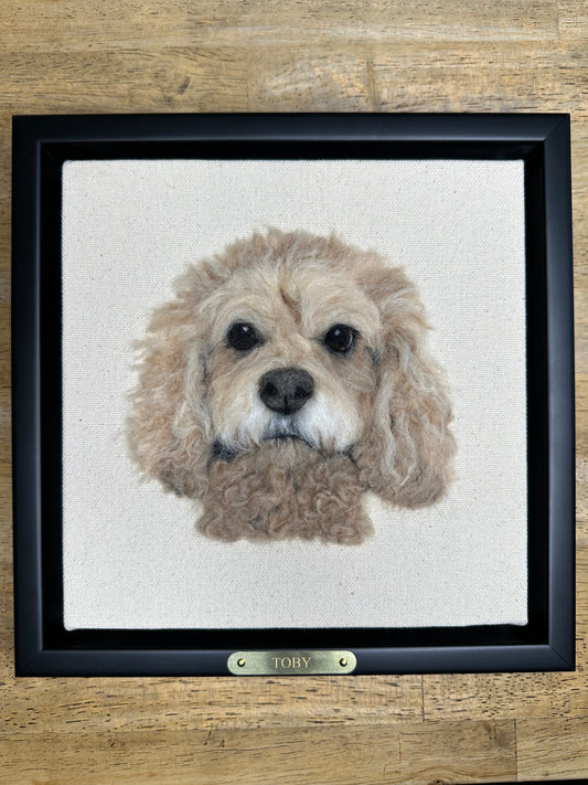 Single Pet Portrait – Custom Wool Art with Name Plate