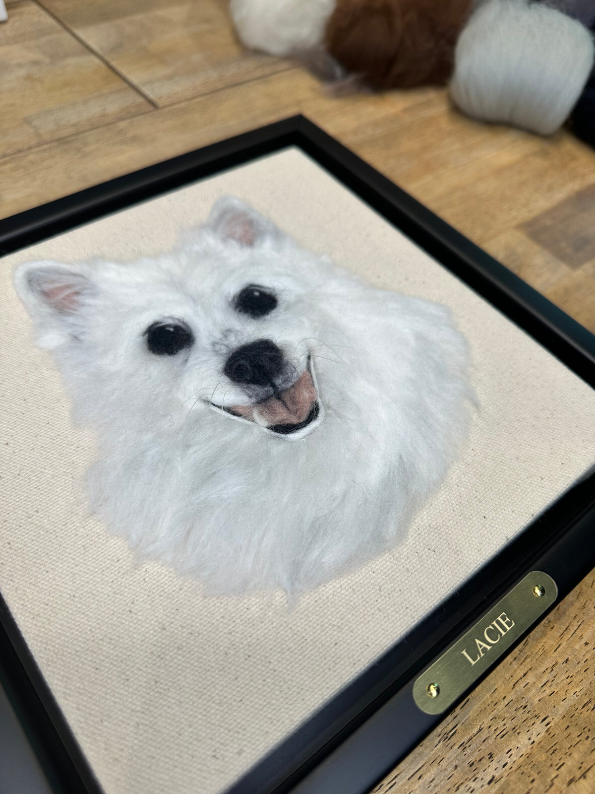 Single Pet Portrait – Custom Wool Art with Name Plate